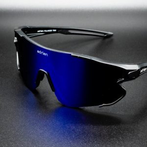 Lunettes polarisées cyclisme - Adrian Shadow TR90 Noir / bleu TR90 Lunettes de soleil polarisées coupe-vent Cyclisme