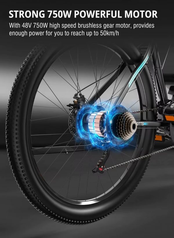 Vélo Électrique C29 de 750W et 29 Pouces, Batterie de 48V et 15Ah, Autonomie de 50km, Vitesse Maximale de 50 km/h, avec Arrière T1 - Image 7