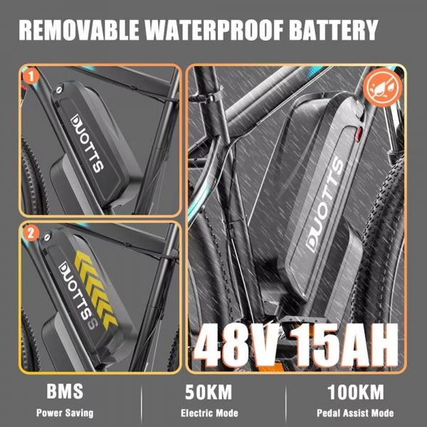Vélo Électrique C29 de 750W et 29 Pouces, Batterie de 48V et 15Ah, Autonomie de 50km, Vitesse Maximale de 50 km/h, avec Arrière T1 - Image 9